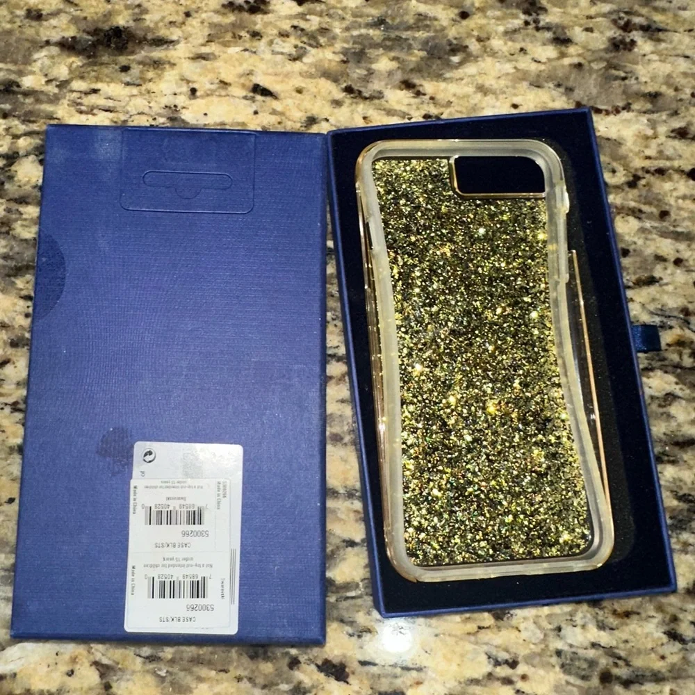 Swarovski Gold Glitter iPhone Case with Red Heart